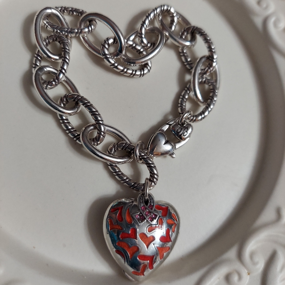 Brighton Textured Silver 'Pop Power of Pink'  Charm Bracelet